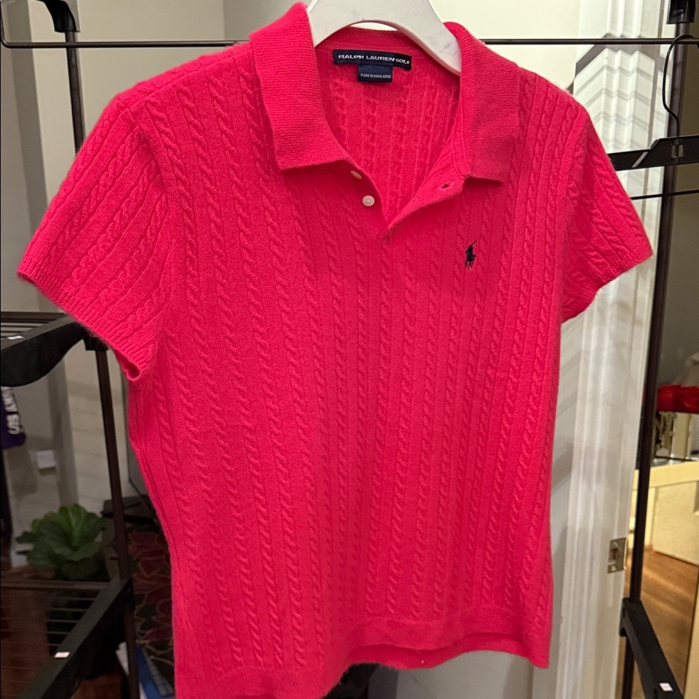 Ralph Lauren Bright Pink Cable Knit Polo